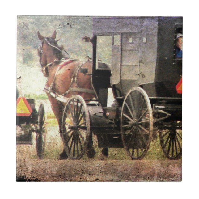 Amish häst och vagn kakelplatta (Framsidan)