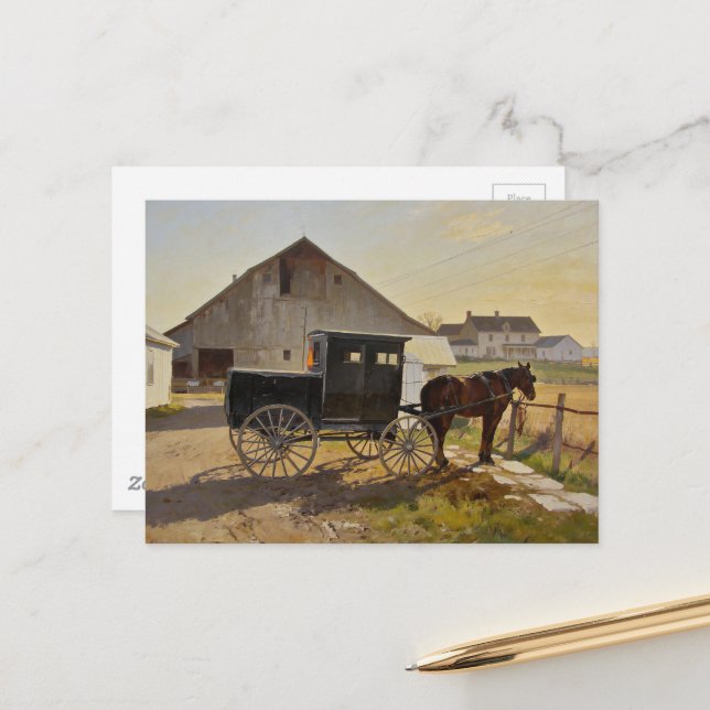 Amish häst och vagn målning vykort (Fram/Back In Situ)