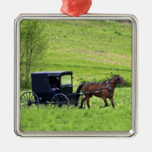 Amish häst och vagn nära Berlin, Ohio. Julgransprydnad Metall