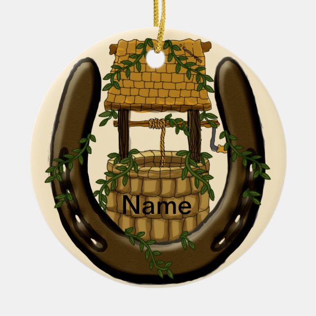 Amish Hästsko önskebrunn anpassat namn ornament (Framsidan)