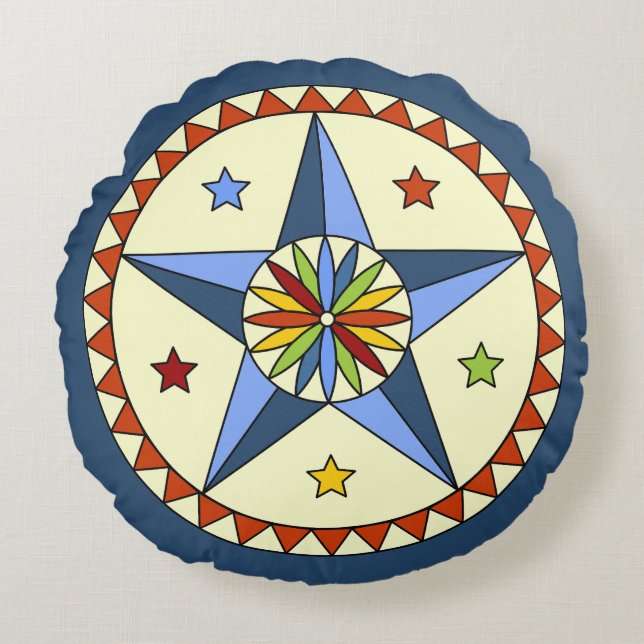 Amish - Hex-tecken stjärnor - LYCKA 1 Rund Kudde (Framsidan)