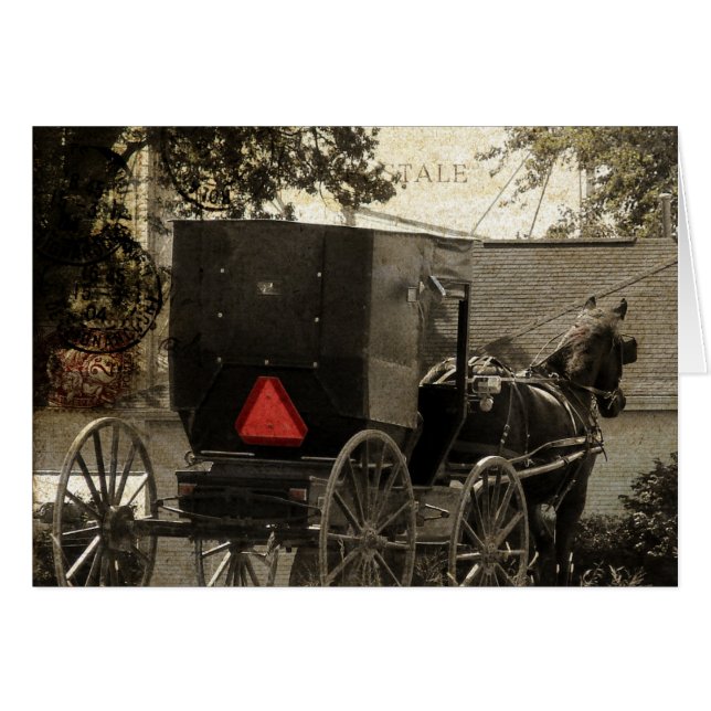 Amish Horse and Buggy Sepia Postcard Digital Art Hälsningskort (Framsidan Horizontal)