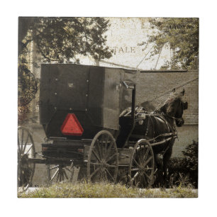 Amish Horse and Buggy Sepia Postcard Digital Art Kakelplatta