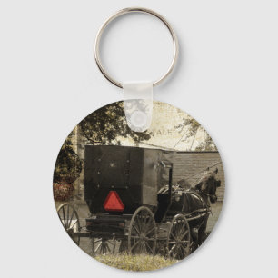 Amish Horse and Buggy Sepia Postcard Digital Art Nyckelring
