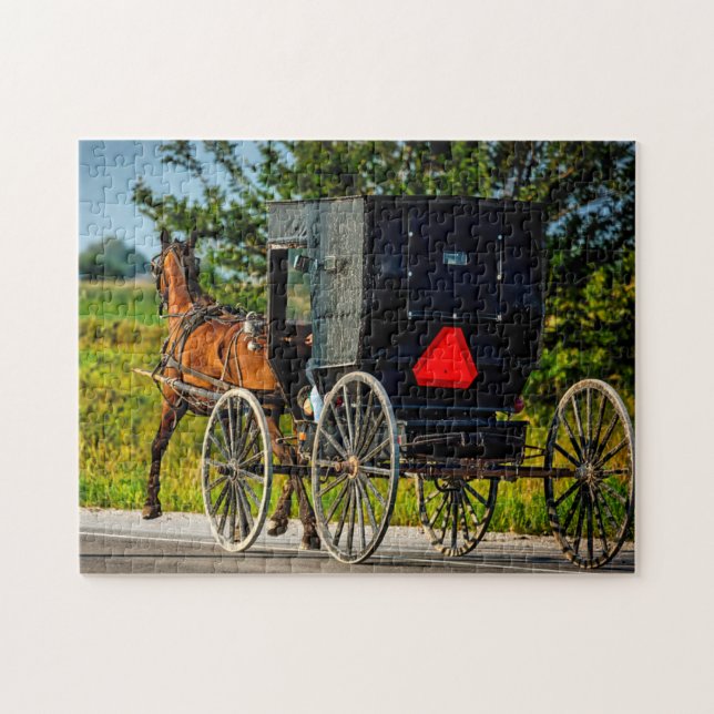 Amish Horse Buggy Indiana. Pussel (Horisontell)