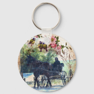 Amish Horse och Buggy Birdie Struktur Nyckelring