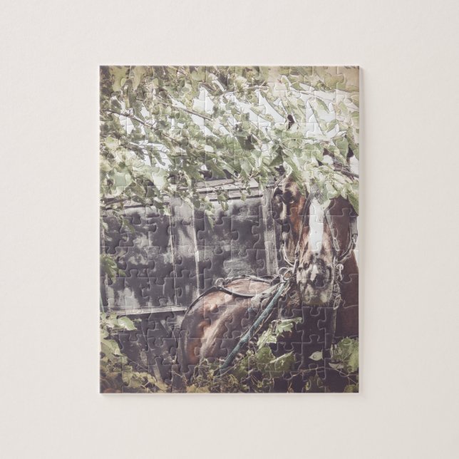 Amish Horse och Buggy i Skugga Pussel (Vertikal)