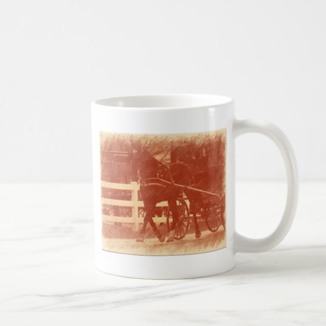 Amish Horse och Buggy Sepia Kaffemugg (Höger)