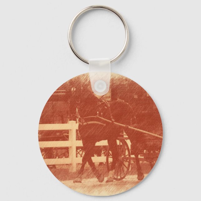 Amish Horse och Buggy Sepia Nyckelring (Framsida)