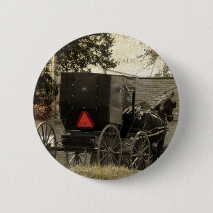 Amish Horse och Buggy Sepia Postcard Digital Art Knapp