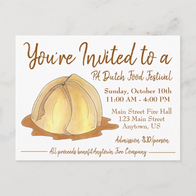 Amish Pennsylvania PA Nederländska livsmedelsfesti Inbjudan Vykort (Framsida)