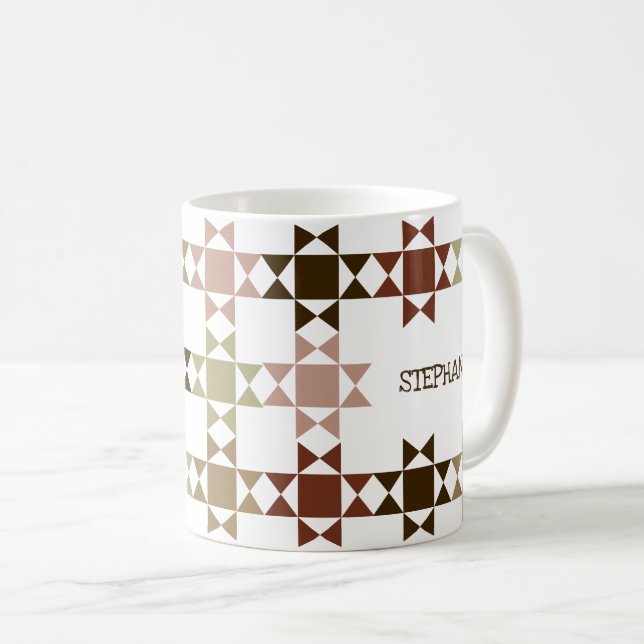 Amish Quilt Neutralt Färg Personlig Kaffemugg (Framsida höger)