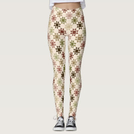Amish Quilt Print Cream Neutralt Färg Patterned Leggings