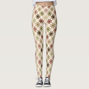 Amish Quilt Print Cream Neutralt Färger Patternat Leggings