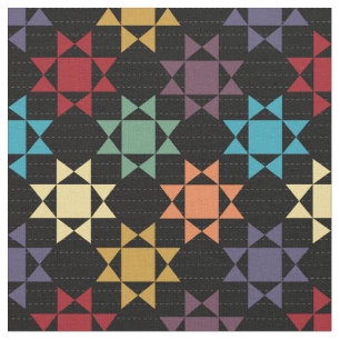 Amish Quilt Print Ljusa färger på Black Pattern Tyg