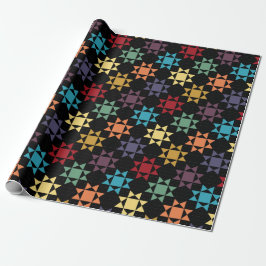 Amish Quilt Print Ljusa färger på Black Patterned Presentpapper