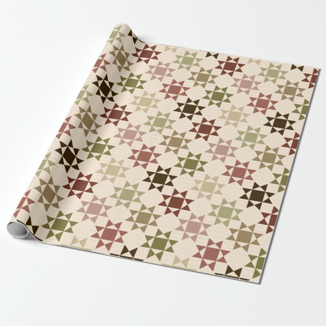 Amish Quilt Print Neutralt Färg har mönster Presentpapper (Utrullad)