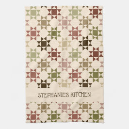 Amish Quilt Print Neutralt Färg Personlig Kökshandduk