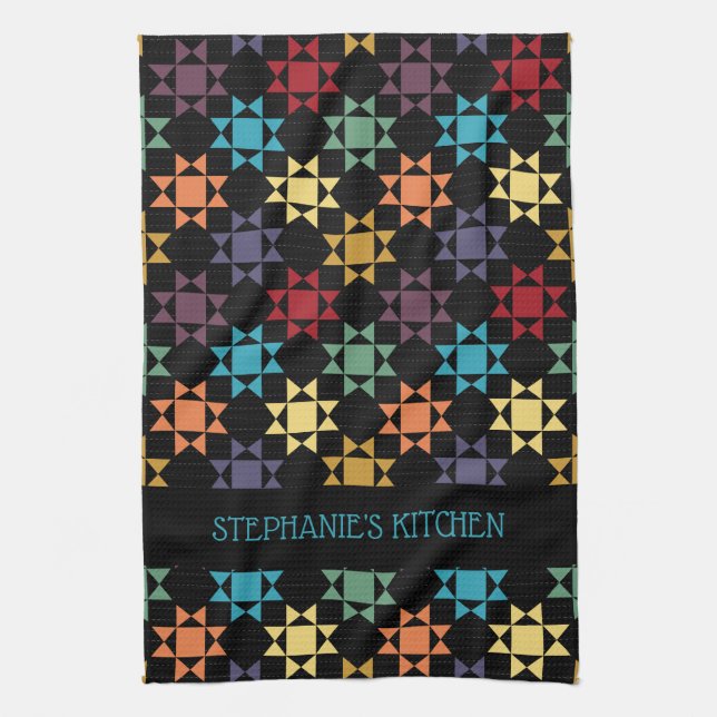 Amish Quilt Skriv ut Ljusa färger Personlig Kökshandduk (Vertikal)
