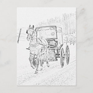 Amish Sketch-Horse och Buggy-Postcard Vykort