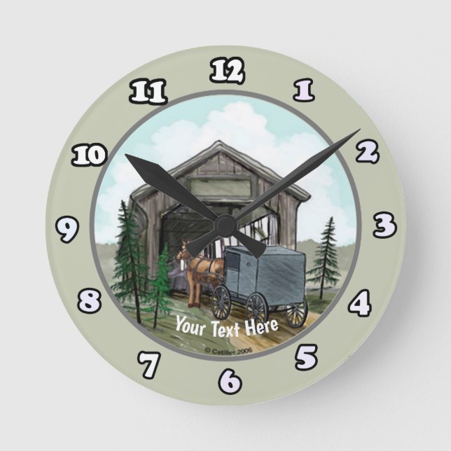 Amish täckte Bridge Round Clock Rund Klocka (Framsida)