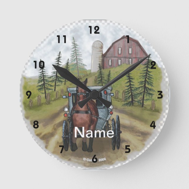 Amish Town Day Clock Rund Klocka (Framsida)