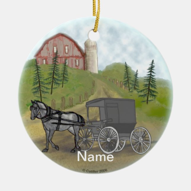 Amish vagn som återvänder prydnad julgransprydnad keramik (Framsidan)