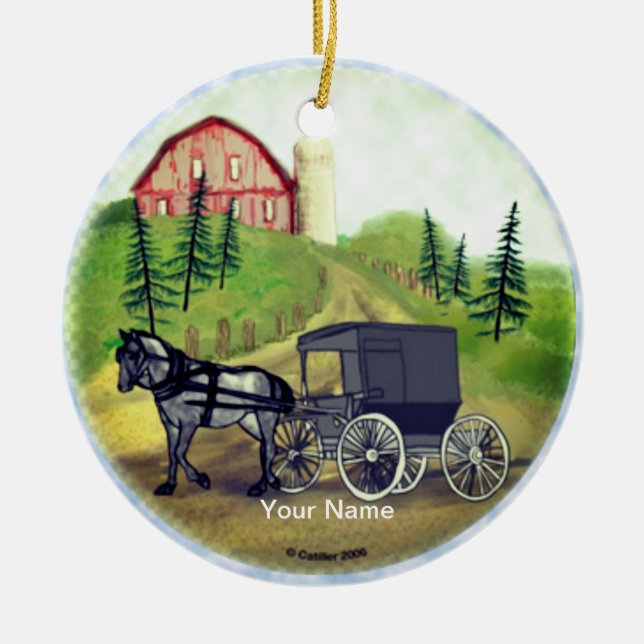 Amish vagn som återvänder prydnad julgransprydnad keramik (Framsidan)