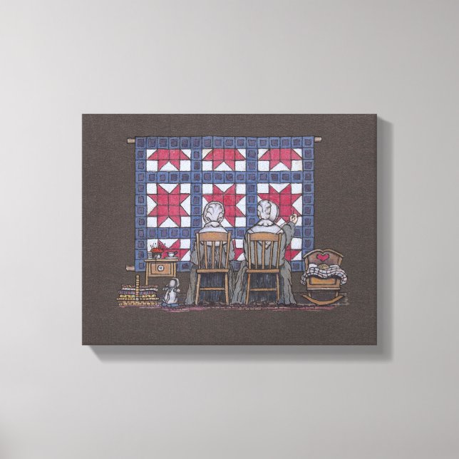 Amish Women Quilting Canvastryck (Framsida)