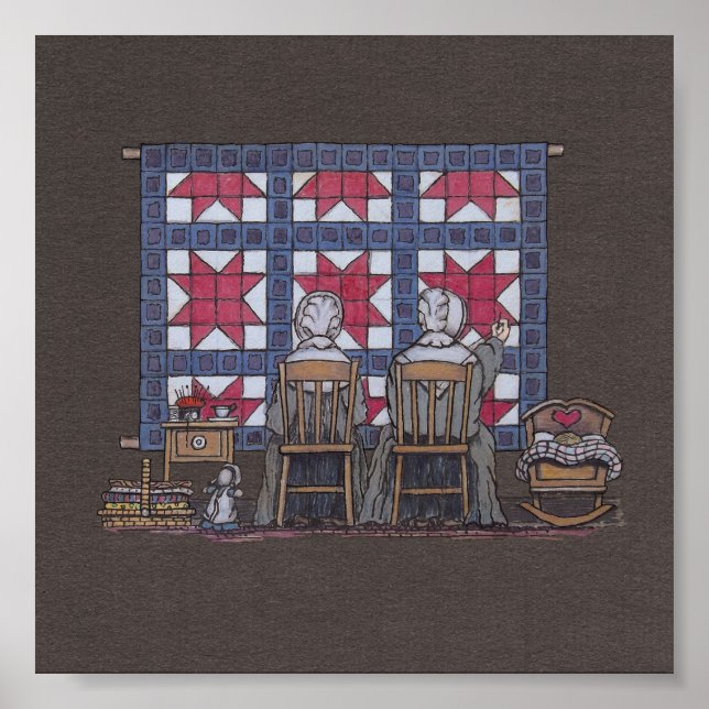 Amish Women Quilting Poster (Framsidan)