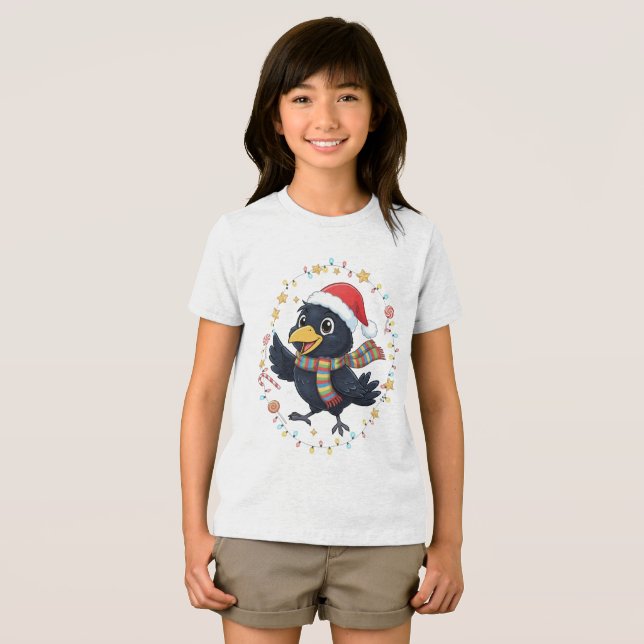 AMITA | Cheerful Crow - Holiday Lights T Shirt (Framsida Full)
