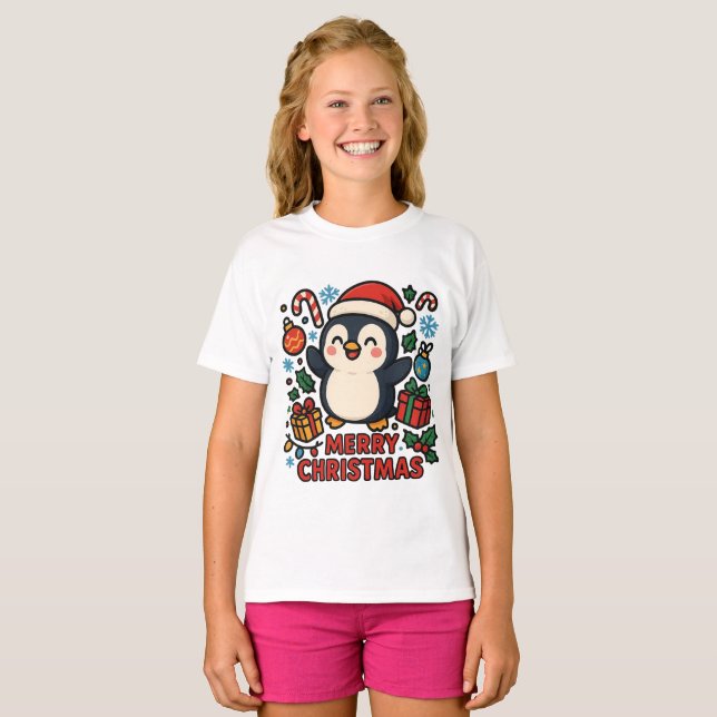 AMITA | Merry Christmas Penguin T Shirt (Hel framsida)