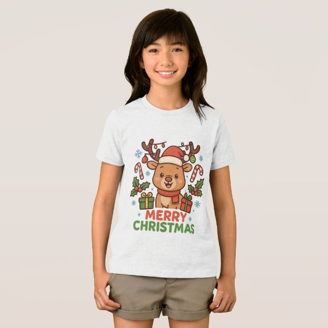 AMITA  - Merry Christmas Reindeer T Shirt (Framsida Full)