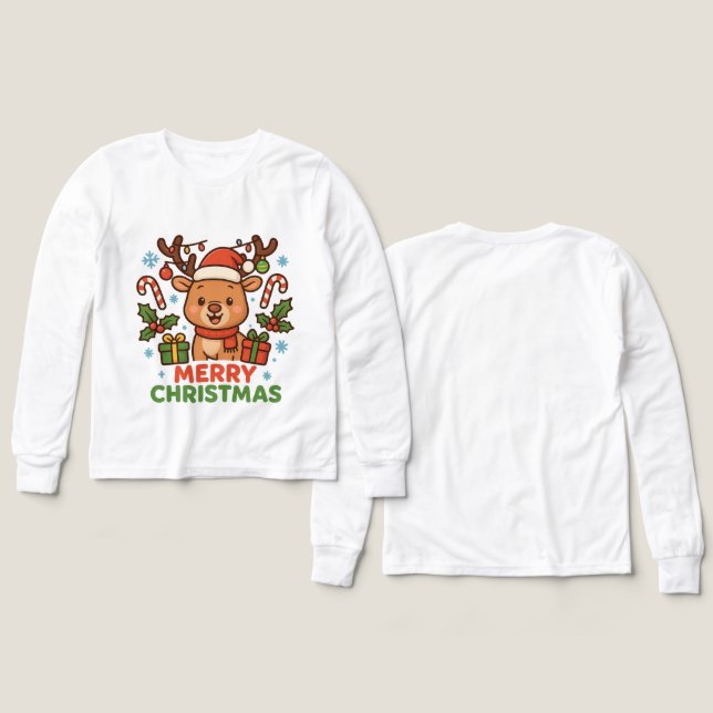 AMITA  - Merry Christmas Reindeer T Shirt (Design framsida och baksida)