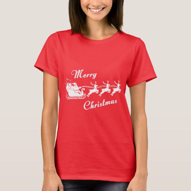 Amita - Santa Sleigh Christmas Design T Shirt (Framsida)