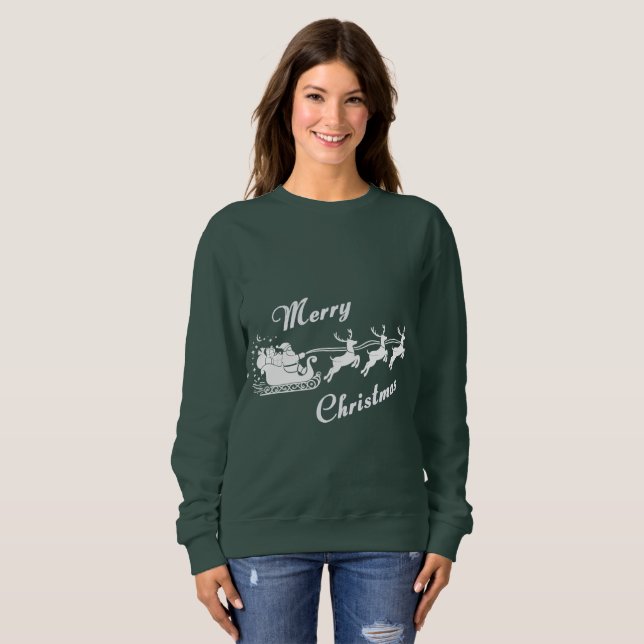 Amita - Santa Sleigh Christmas Design T Shirt (Hel framsida)