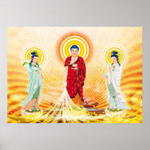 Amitabha Buddha och Bodhisattva Poster