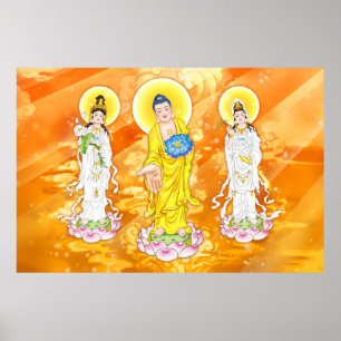 Amitabha Buddha och Bodhisattva Poster