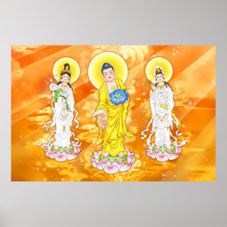 Amitabha Buddha och Bodhisattva Poster