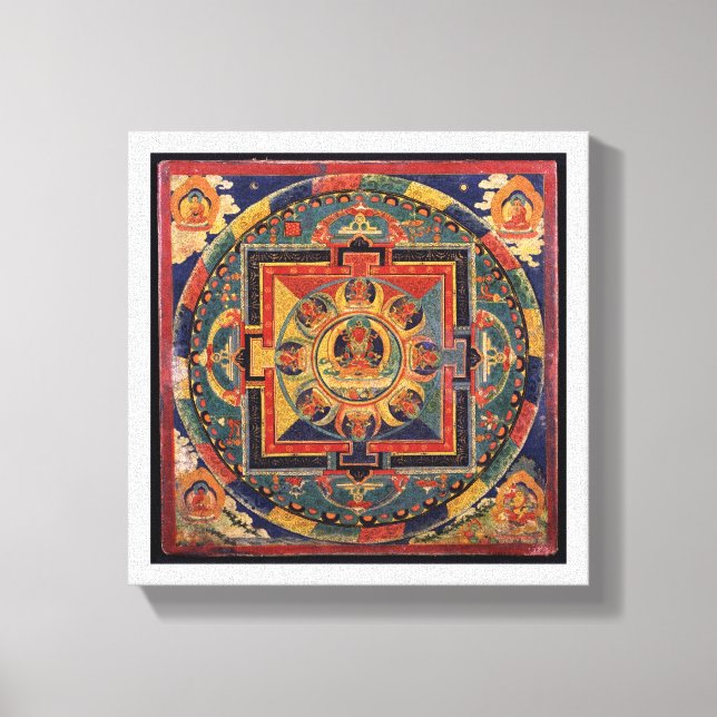 Amitayus mandala, 1800-talets tibetanska skola canvastryck (Framsida)