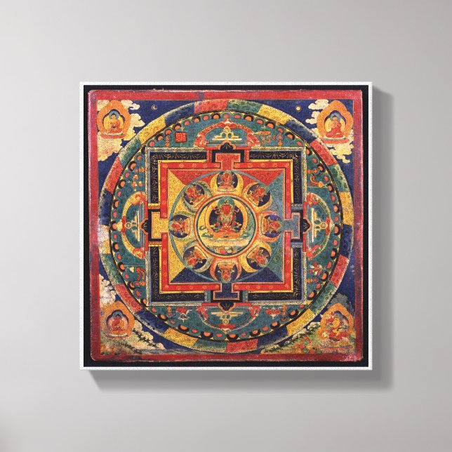Amitayus mandala, 1800-talets tibetanska skola canvastryck (Framsida)
