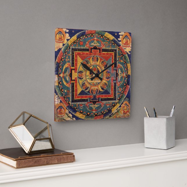 Amitayus Mandala Wall Clock Fyrkantig Klocka (Kontor)