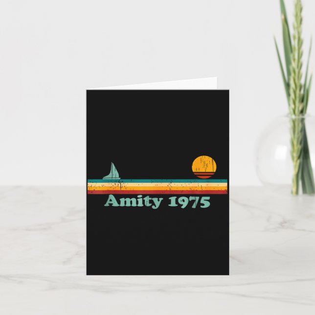 Amity 1975 Retro Segelbåt Och Solnedgång Designidé Kort (Framsida)