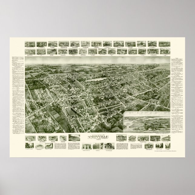 Amityville, NY Panoramic Karta - 1925 Poster (Framsidan)