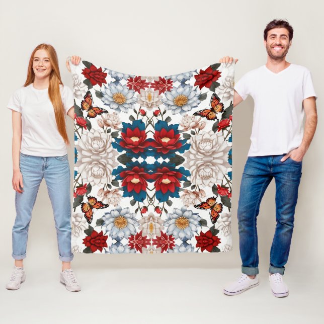 amless Butterfly och Flower Mönster Nature Inspir Fleecefilt (På plats)