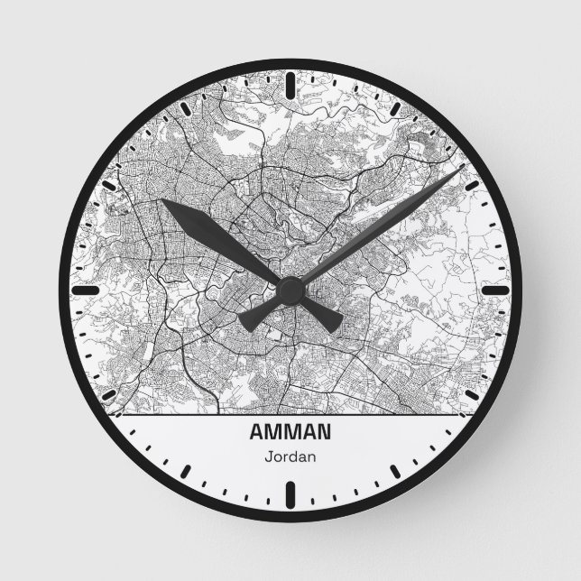 Amman Clock City Line Art Rund Klocka (Framsida)