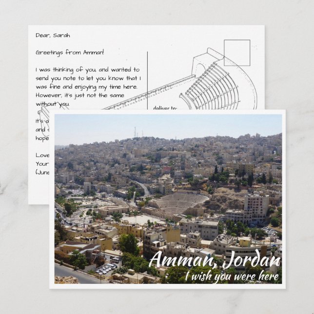 Amman Jordan med Roman Theater från Afar Vykort (Fram/baksida)
