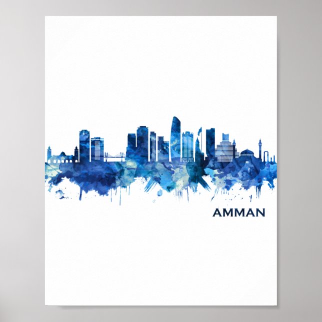 Amman Jordan Skyline Blue Poster (Framsidan)