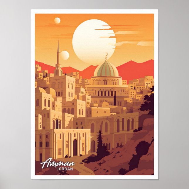 Amman Jordan Vintage resor Illustration Poster (Framsidan)