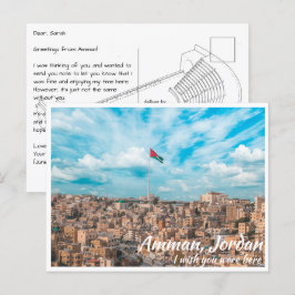 Amman Jordanien med Jordansk Flagga Vykort